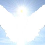 weiße Engelflügel mit goldenem Kern im Kopf und weissen Strahlen(Zirbeldrüse)